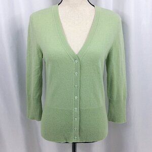Preview International Cashmere Cardigan Sweater Size Medium Green V-Neck
